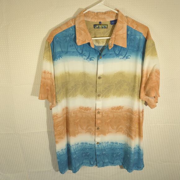 Campia Men’s XL Hawaiian Shirt Rayon Short Sleeve Gradient Palm Tree Casual - Picture 1 of 4